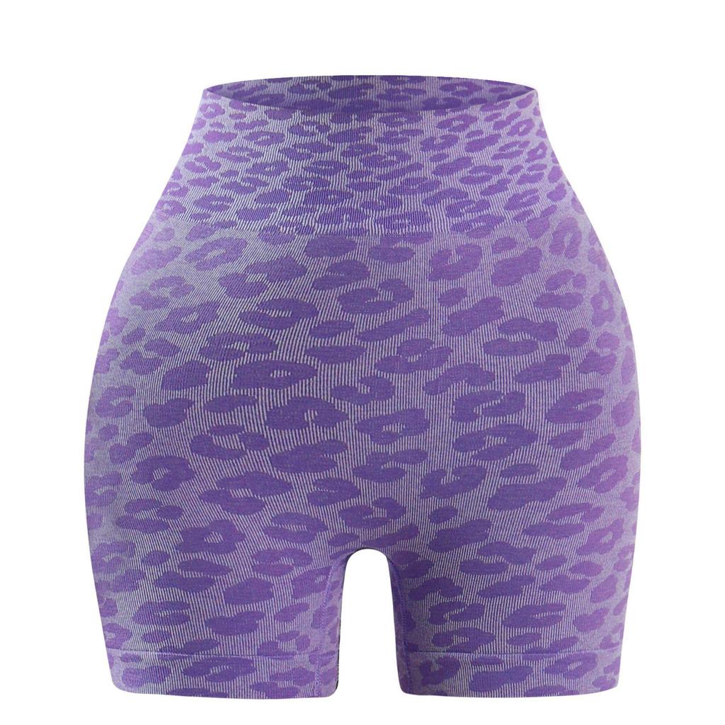 Seamless High-Waist Leopard Print Butt-Lifting Yoga Shorts - Slim Fit Mid-Length Fitness Shorts