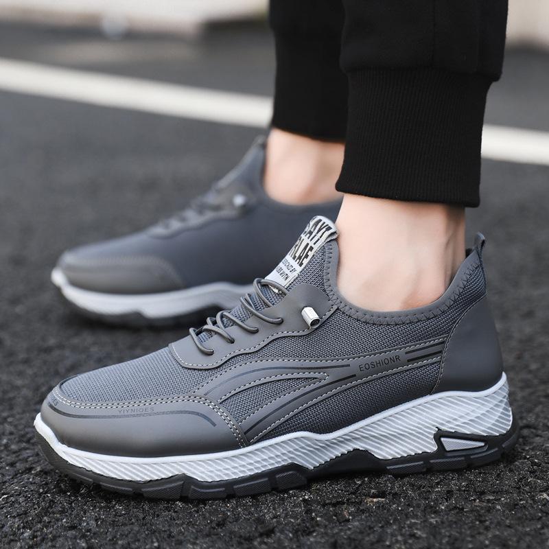 

Autumn and winter lace-up-free black work dirt-resistant medium dad cloth sports and leisure shoes 44 сірий колір