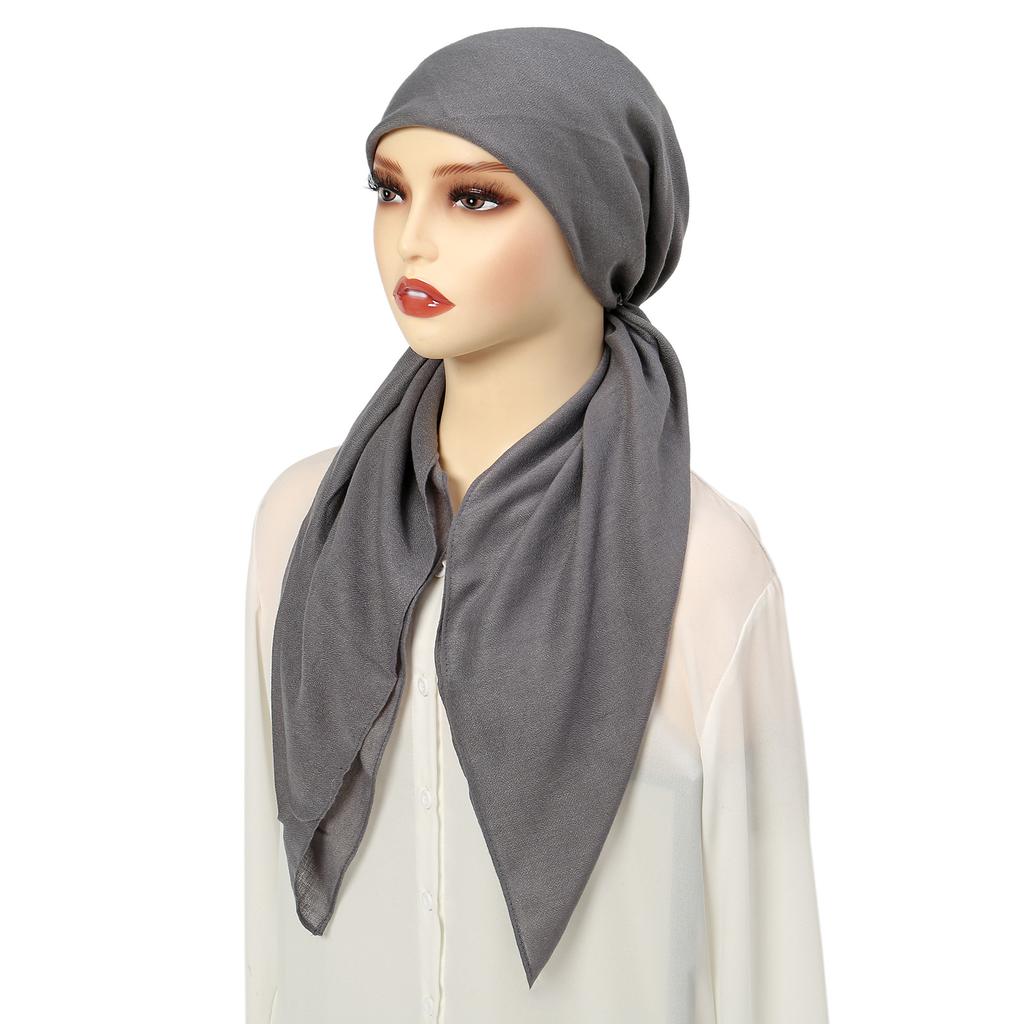 Solid Color Cotton Linen Turban Hijab Hats Head Wraps Muslim Hat Breathable Chemo Cap for Women Girls