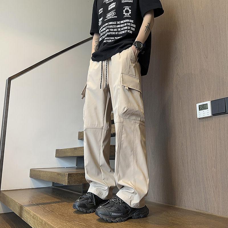 Spring New Casual Pants Loose Straight Wide Leg Big Pocket High Street Overalls Sports Outdoor Pants Men