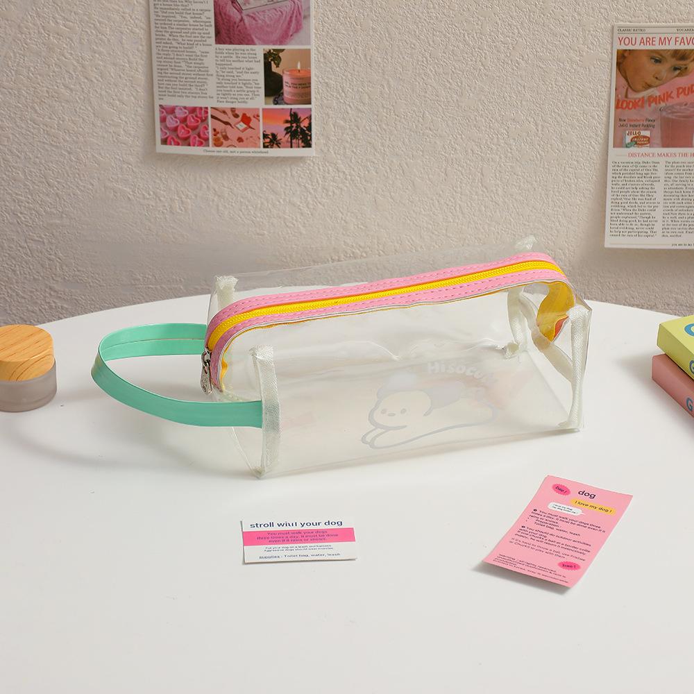 

Милая косметичка для девочек, дорожная сумка для туалетных принадлежностей, пенал из ПВХ, водонепроницаемый прозрачный чехол для ручек, канцелярские принадлежности для студентов зелёный