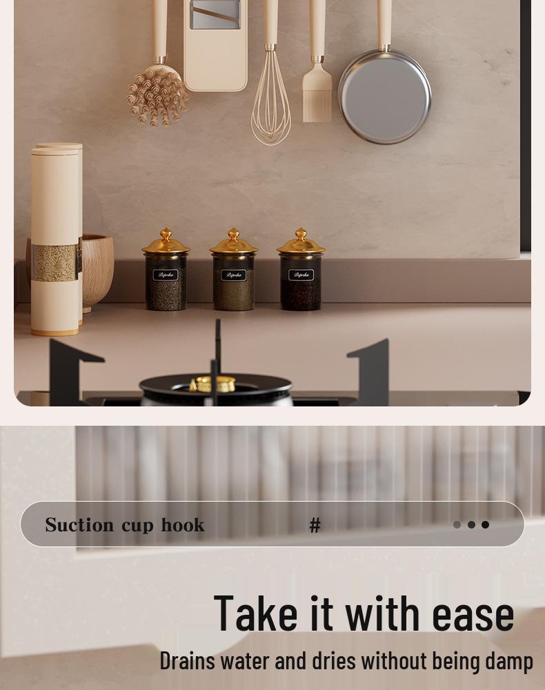 Wall-Mounted Kitchen Organizer: No-Punch Hooks, Spoon & Spatula Rack, Knife Holder Shelf