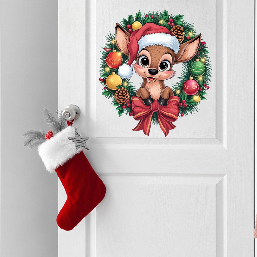 Removable Christmas Reindeer Wreath Wall Sticker for Living Room, Bedroom, or Entrance