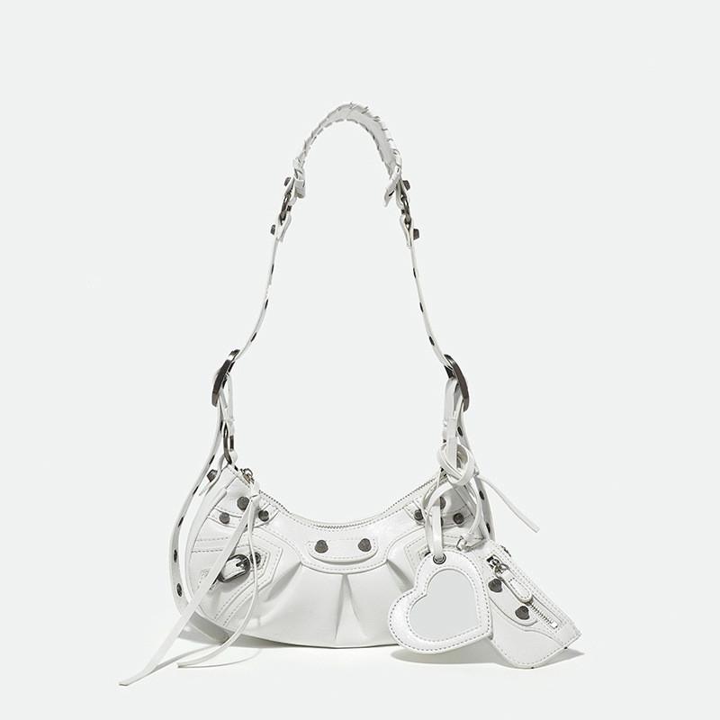 Pu Hip Underarm Bag Womens Folded Crescent Design With Rivets And Tassels For Daily Use