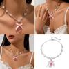 Stylish Strawberry Heart Necklace with Bowknot Accent Portable for Trendy Women Girls Sweet Fashion Statement Pieces