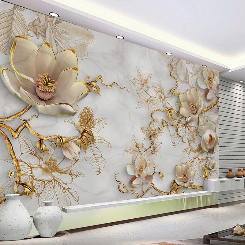 Duvar Kağıdı Modern 3D Kabartmalı Çiçekler Modern Moda 3D Oturma Odası Yatak Odası Kanepe TV Arkası Duvar Ev Dekorasyonu Duvar Bezi Duvar Kağıdı