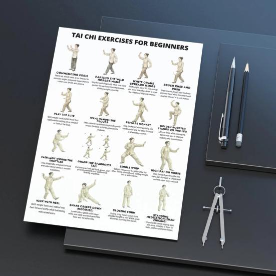 3er Set Tai Chi Übungsanleitung Poster für Senioren Anfänger Tai Chi Trainingsplan für Ältere Gelenkschonend Gleichgewicht Mobilität Heimtraining