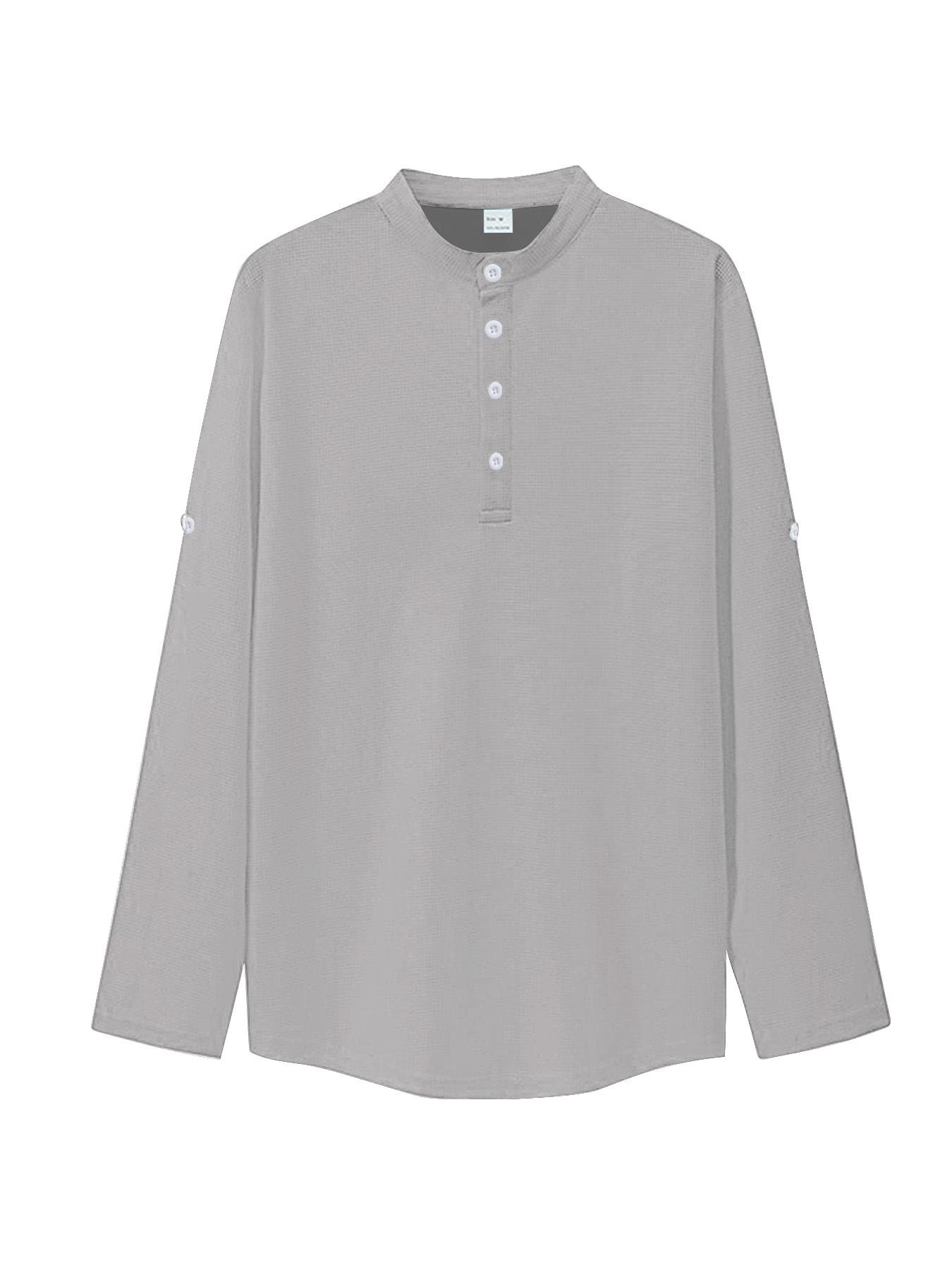 European and American TK men s long-sleeved Polo shirt summer casual breathable button-up collar plaid polo shirt S