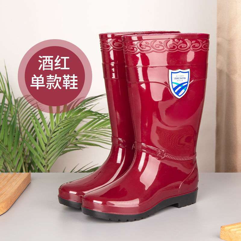 High tube rain shoes water shoes women's long tube rain boots warm beef tendon thick sole catch the sea water boots car wash kitchen work rubber shoes