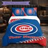 Chicago Cubs Customized Name Text Bedding Set, 1 Duvet Cover & 2 Pillowcases Personalized Bedroom Gift