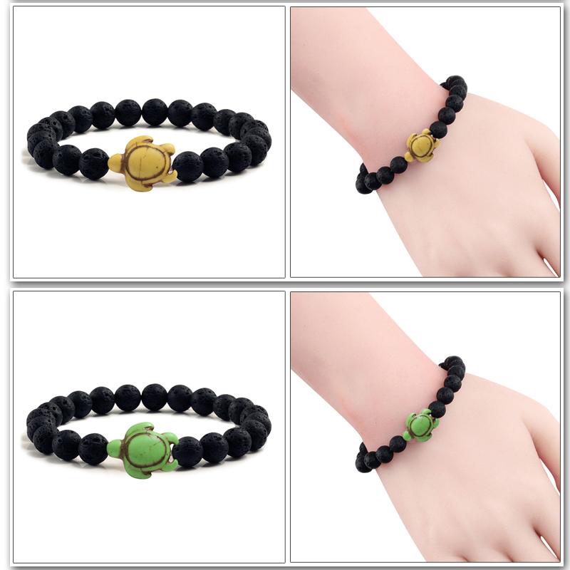 Bracciale con Perline Tartaruga Marina Estiva per Uomo Charms Braccialetti con Pietre Naturali Lava Nera Elastici Gioielli Boho da Donna Regali