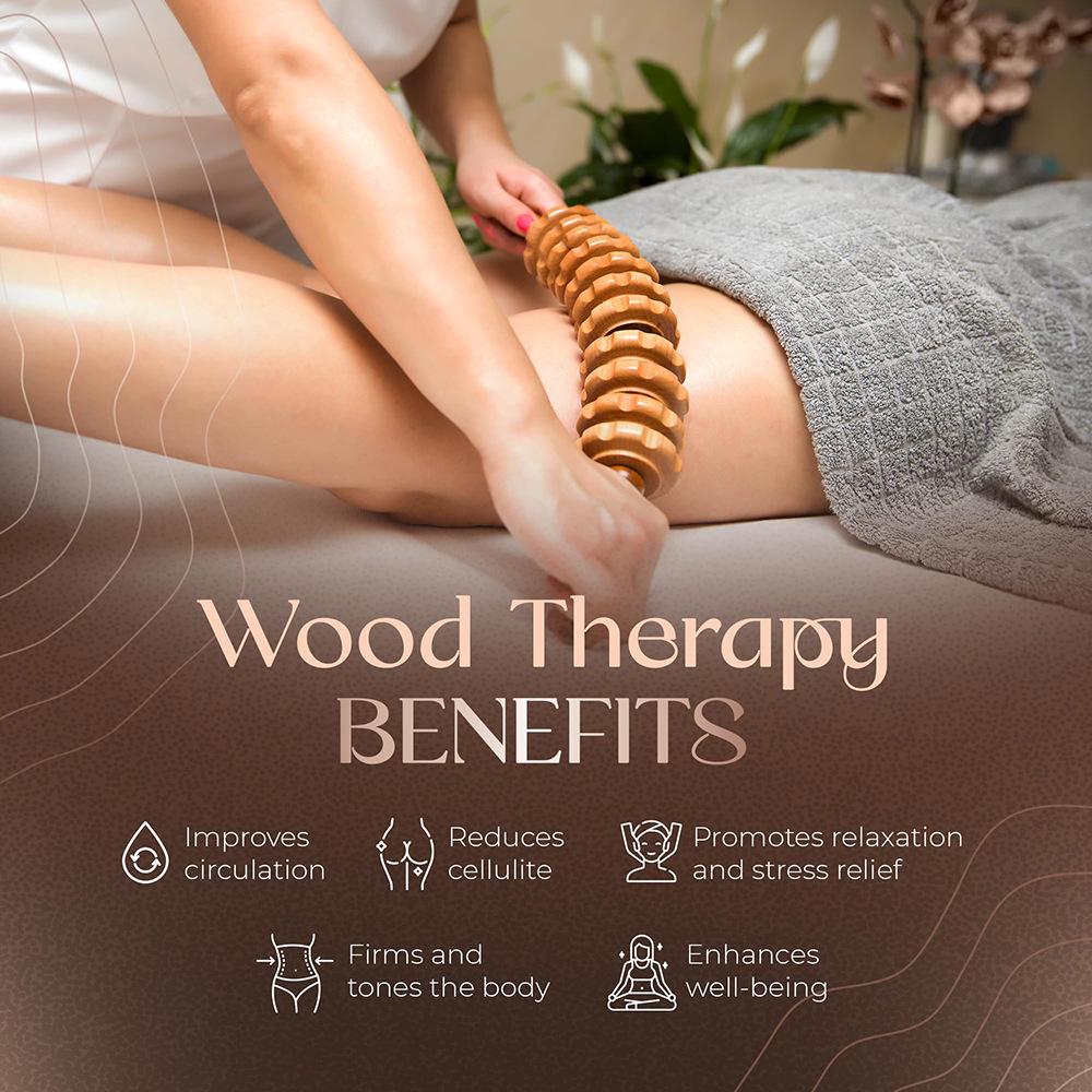 Solid Wood Meridian Massage Set: Face & Leg Gua Sha, Handheld Roller for Full Body Relief