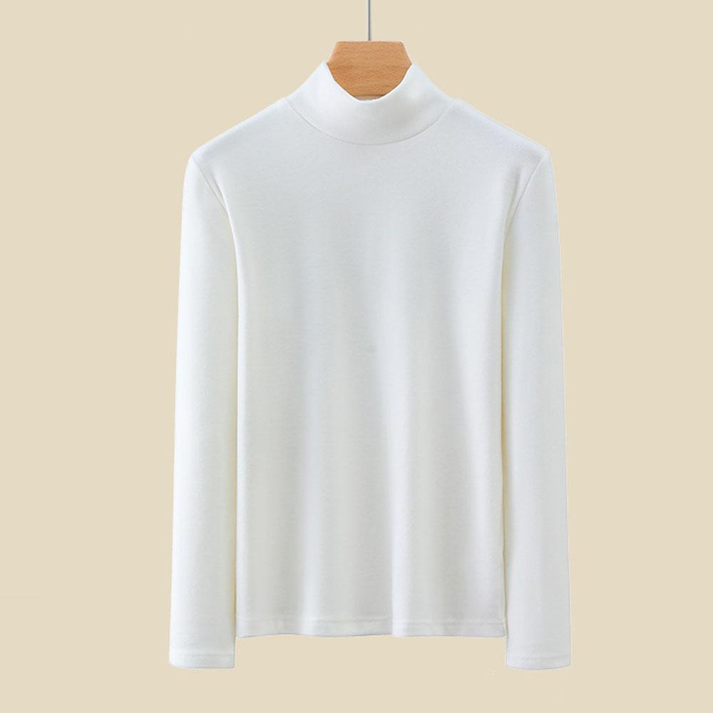 Женские осенние толстые майки с высоким воротником, футболки с длинным рукавом, топы, блузки, водолазки, свитера, зимняя одежда в Корейском стиле для офисных леди L белый