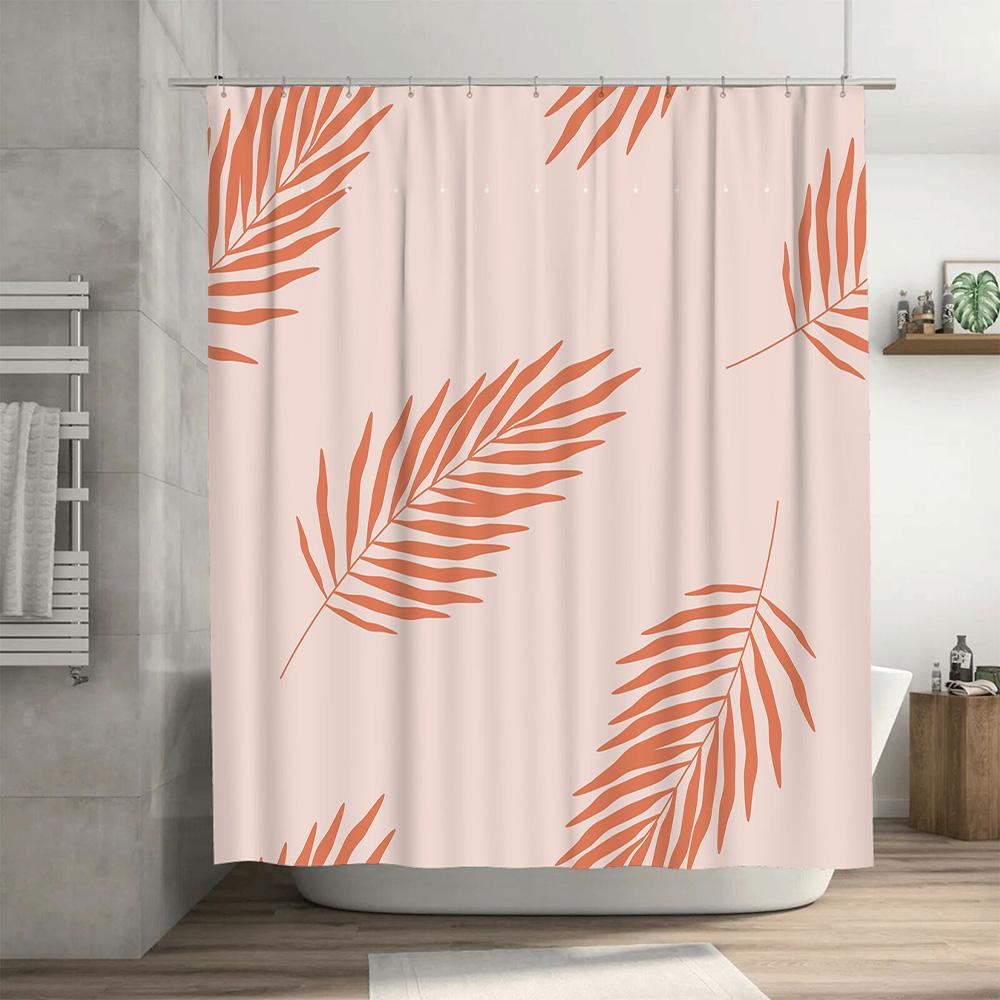 Vintage Coral Palm Leaf Shower Curtain Pink Bath Decoration Waterproof Home Decor 3D Print Bathroom Tissue Background Curtains F