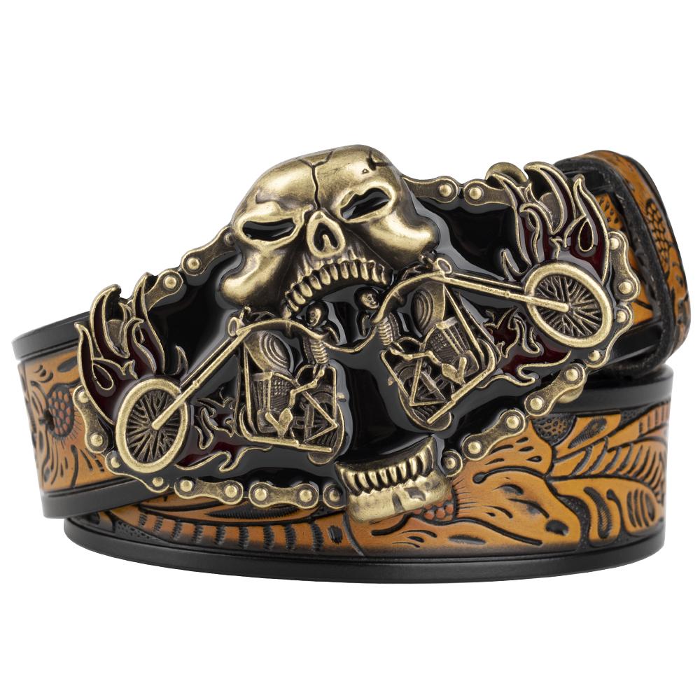 

Embossed Lerther Belt Cowboy Motorcycle Buckle Leisure Decoration 130cm