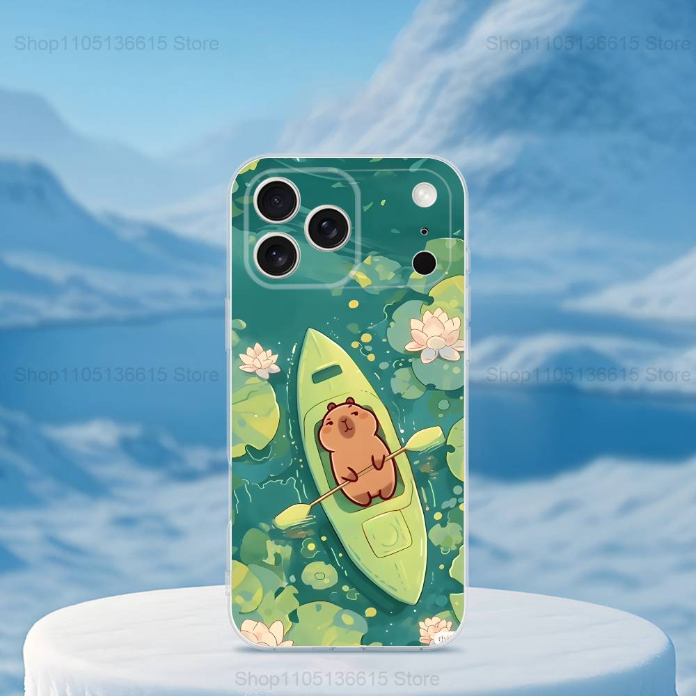 Capybara Painting Cartoon Phone Case For iPhone,14,13,XR,SE,12,15,Pro,Max,Plus,11,17,16,X,XS,Mini Transparent Soft Cover