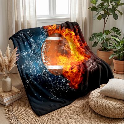Football Fire and Water 1 Theme Blanket Lightweight Warm Flannel Blanket Decorative Throw Blanket for Home Decoration