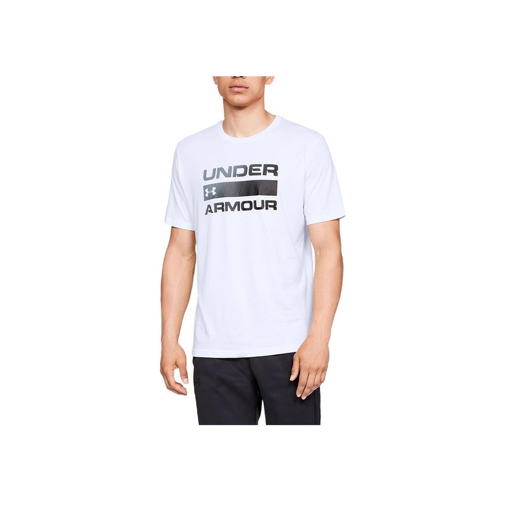 Under Armour Letter Logo Print Round Neck Sports Short Sleeve T-Shirt Men Tops White 1329582-100