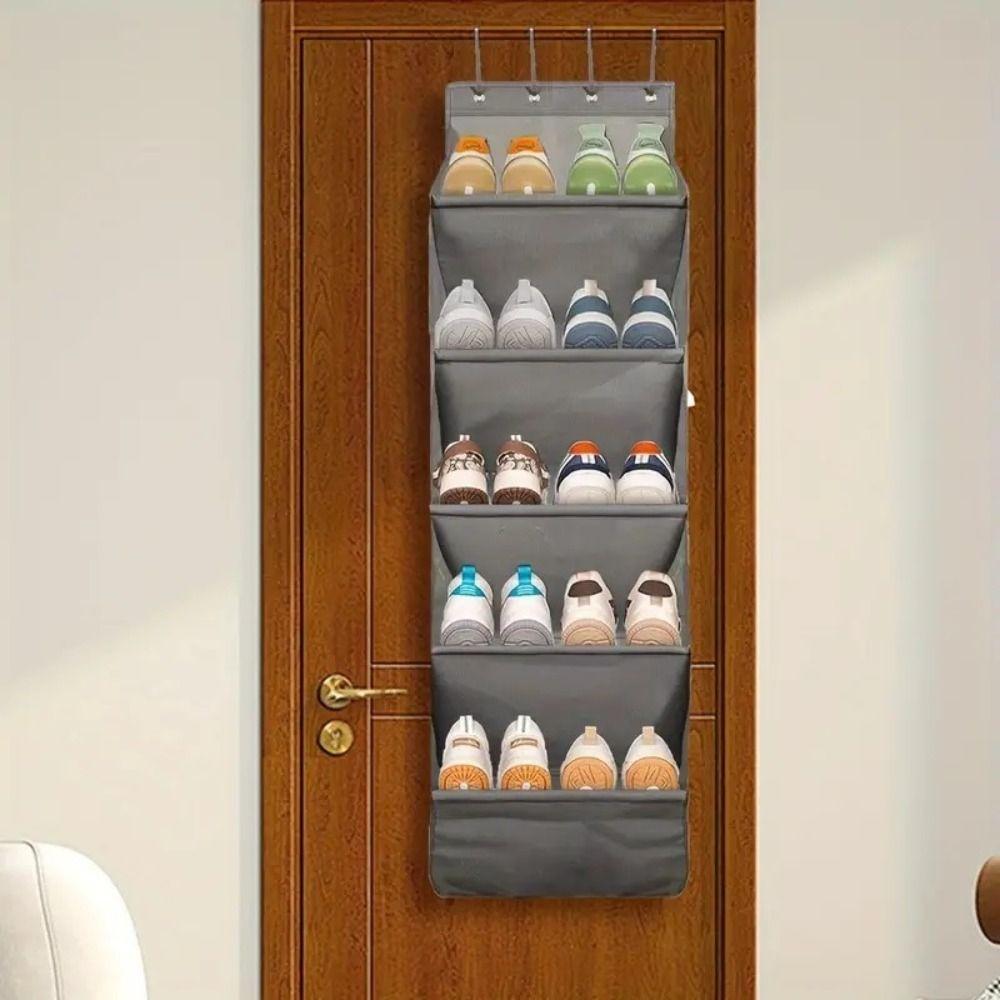 5 Tier Over Door Shoe Organizer Large Capacity Deep Pockets Hanging Shoe Rack Fit 10 Pairs Shoe Sideband Pocket Door Shoe Holder