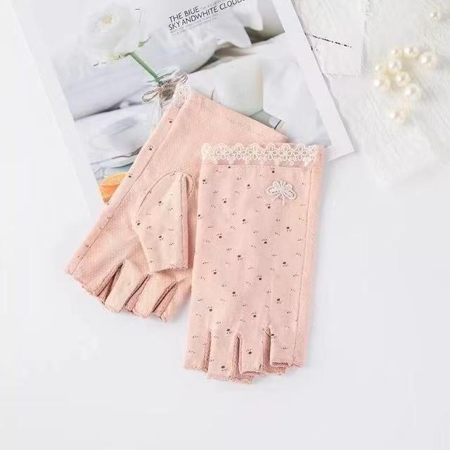 Summer Manicure Sunscreen Gloves Pure Cotton Half Finger Women's Ultraviolet Anti Light Thin Style Driving and Riding Anti Slip Finger Breathable
