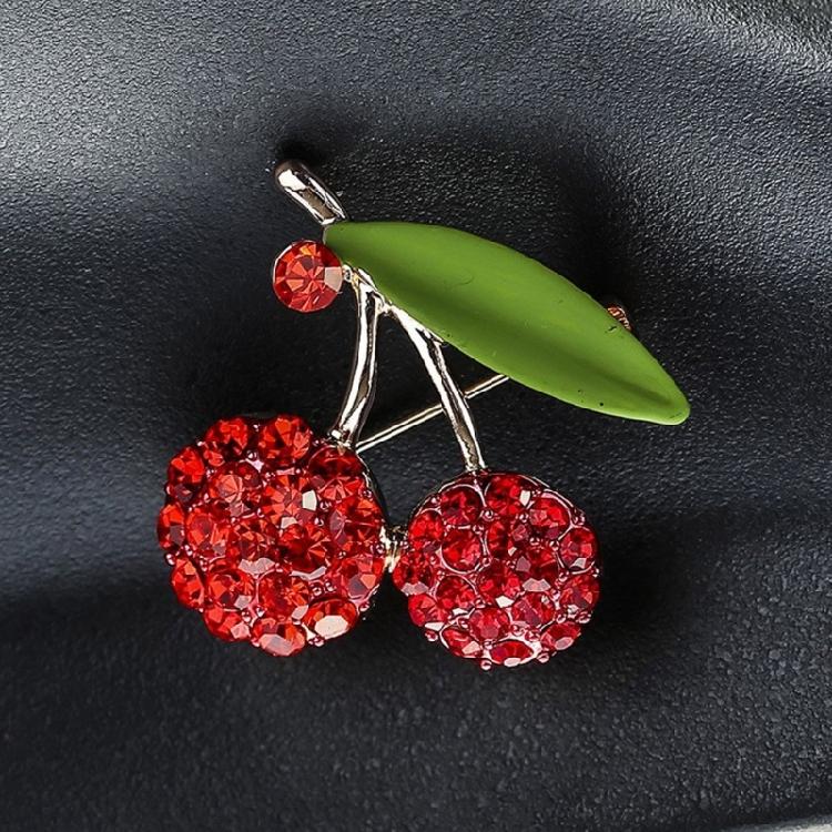Lustrous Cherry Brooch Jewelry Accent Vibrant Green Zircon Cherry Brooch Unique Designs Badge for Clothing Decoration