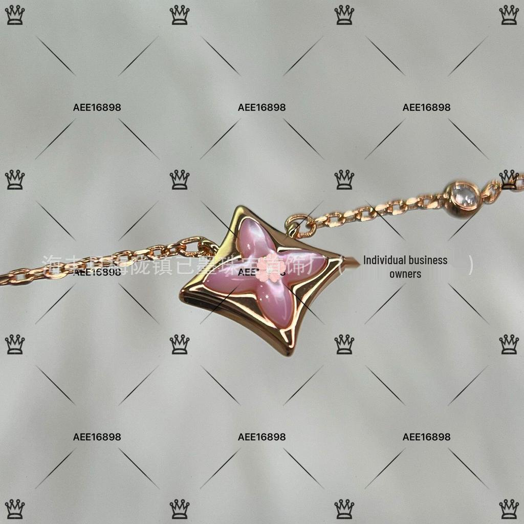 Luksusowa bransoletka damska ze srebra próby 925, wysadzana diamentami, z białą masą perłową i motywem czterolistnej koniczyny, z 18-karatowego różowego złota