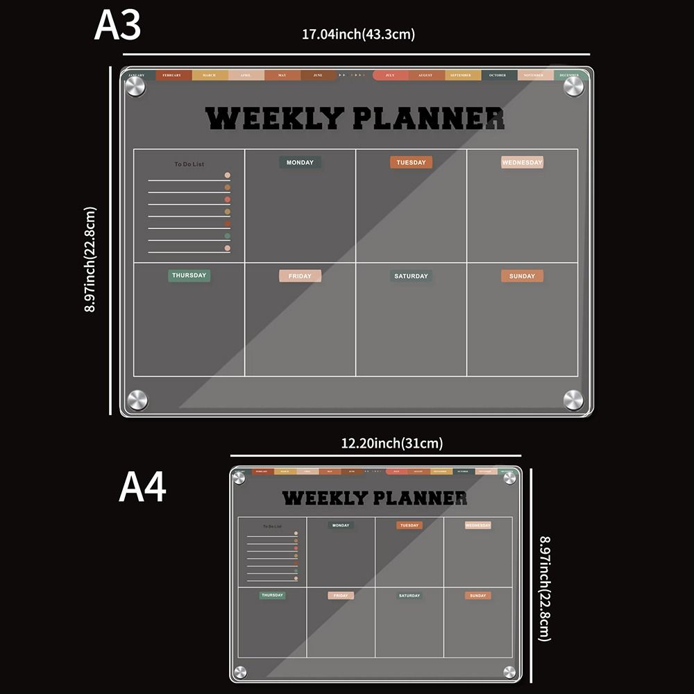 Transparent Magnetic Acrylic Weekly Planner Refrigerator Magnet Monthly Calendar Memo Kitchen