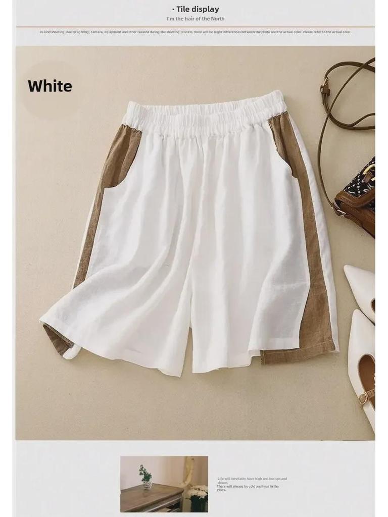 2024 Women's Summer Cotton-Linen Elastic Waist Loose Wide-Leg Shorts