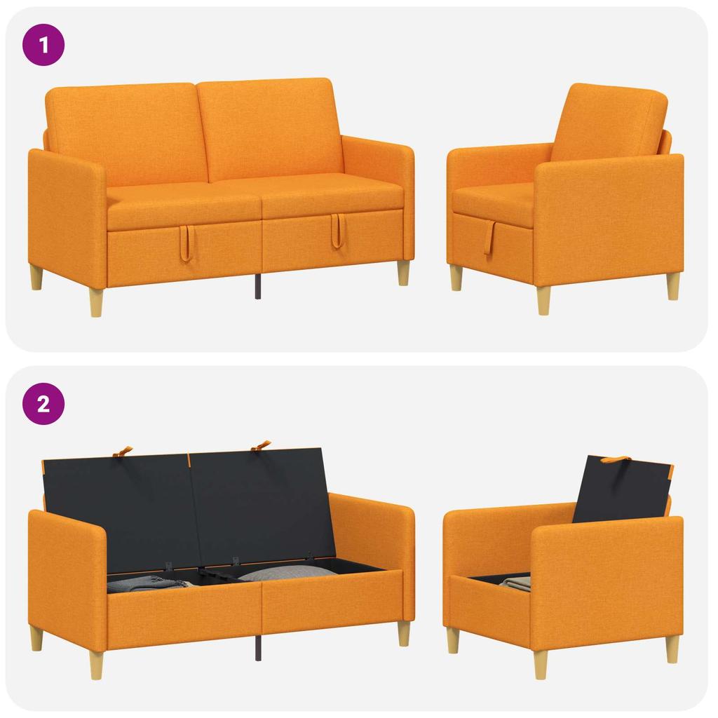 2 Piece Storage Sofa Set Dark Yellow Polyester