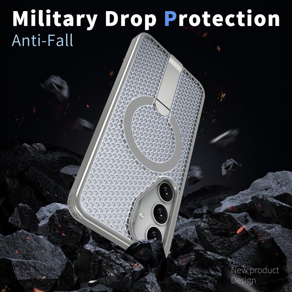 For Samsung Galaxy S26 / S26 Pro Magnetic Case Kickstand Grid Texture TPU PC Phone Back Cover