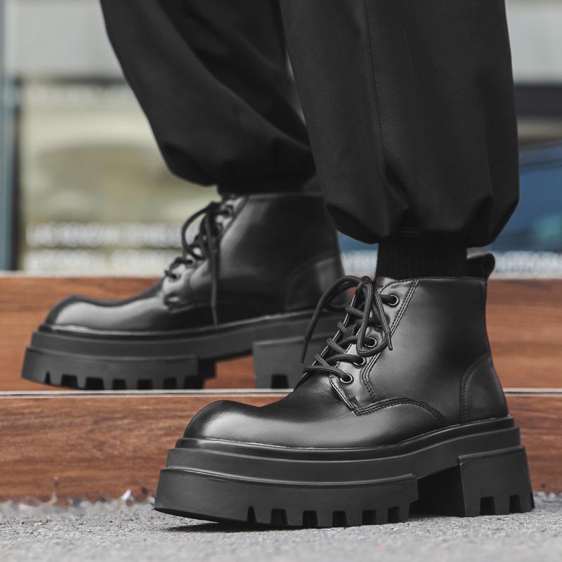 

Мужские ботинки «Челси», ботинки «Мартин» на толстой подошве в британском стиле, осенний тренд, универсальные повседневные короткие ботинки 16895-J 38 чёрный