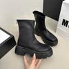 Black Retro British Style Thick Heel Thick-soled Martin Boots Women's 2025 New Autumn and Winter Heightening Short Thin Boots