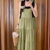 New Arrivals Open Run Women Ribbon Strap Dutioning Flare Summer Dress