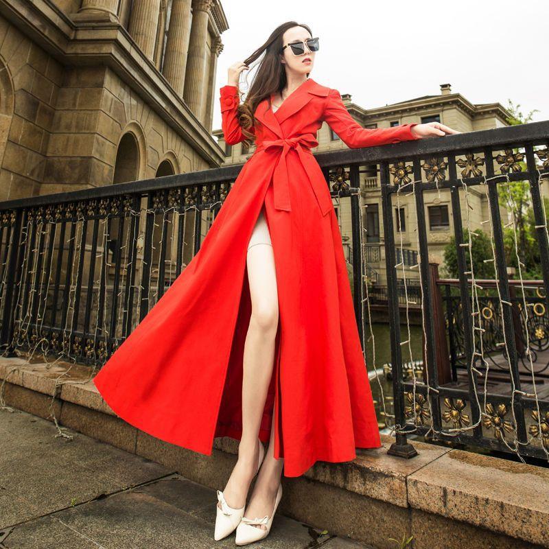 Kniehoher Trenchcoat, schlankes Temperament, langer Schnür-Revers-Trenchcoat, schmale Taille
