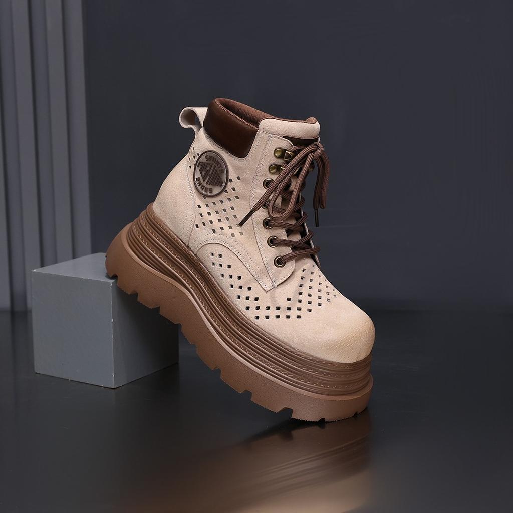 Outdoor hollow Martin boots women's 2025 summer new popular breathable inner height increase pink small thick-soled short boots