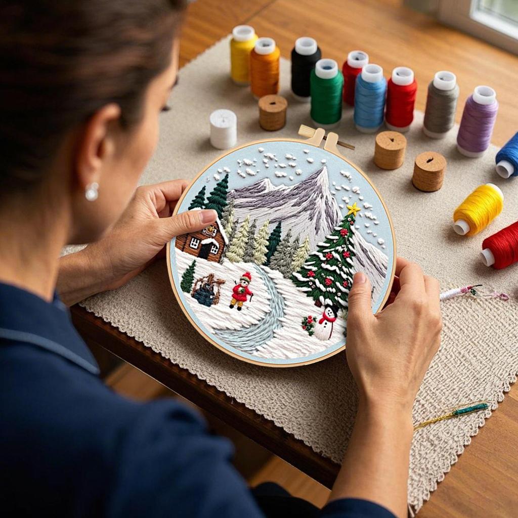 Christmas Embroidery Kit 3-Piece Holiday Handcraft Set Christmas Cross Stitching Kits For Women Adults Mother Teens Girlfriend