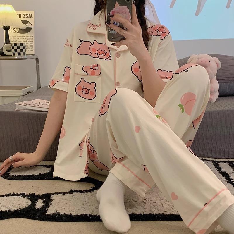 Pajamas Women's Summer Short-sleeved Gentle Wind Simple High-value Casual Women's Short-sleeved Loungewear Set