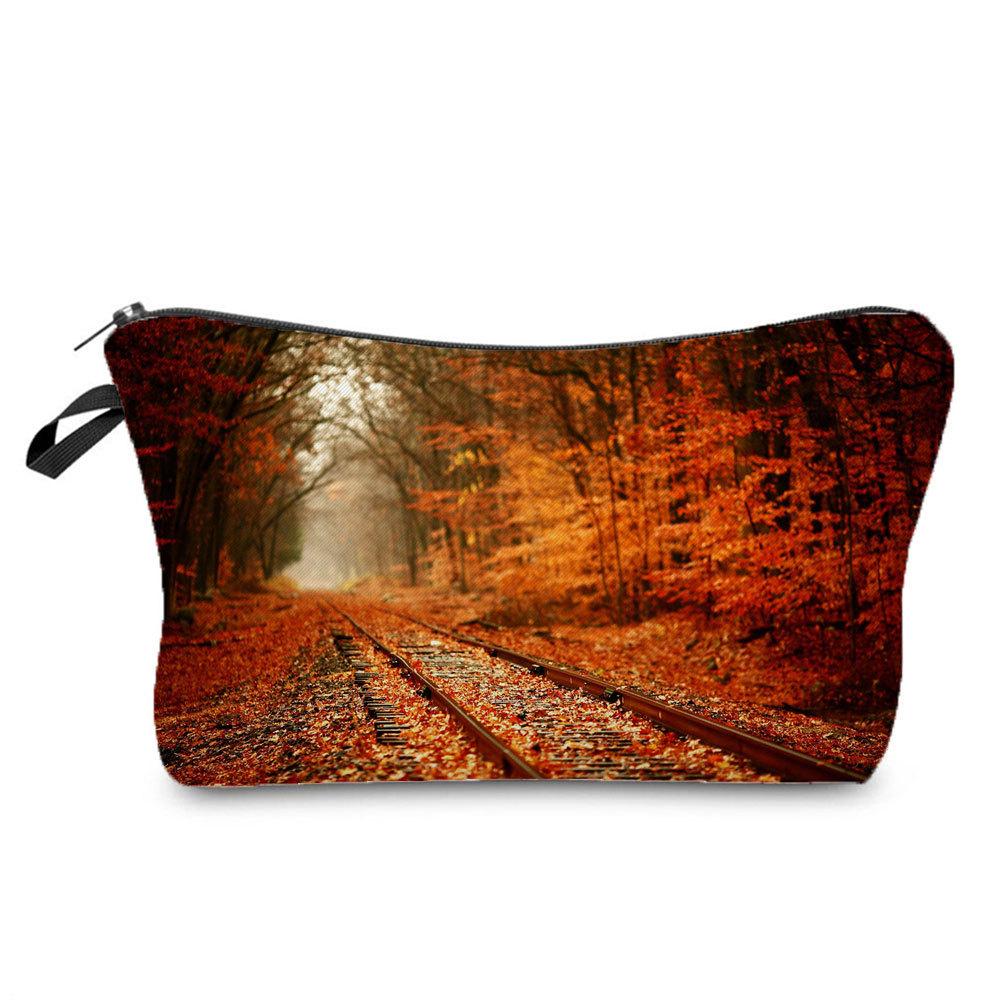 Women Railway Print Cosmetic Bag Toiletries Organize Travel Storage Case 6782