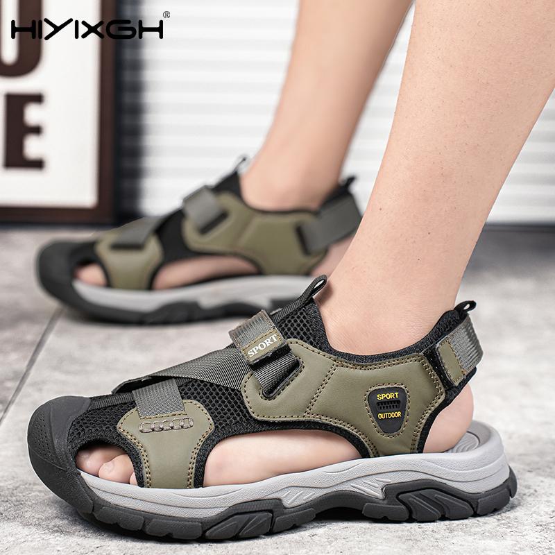 New Arrival Leather Summer Flats Lightweight Breathable Beach Shoes Comfortable Sandals Handmade Anti-collision Toe Men Sandals
