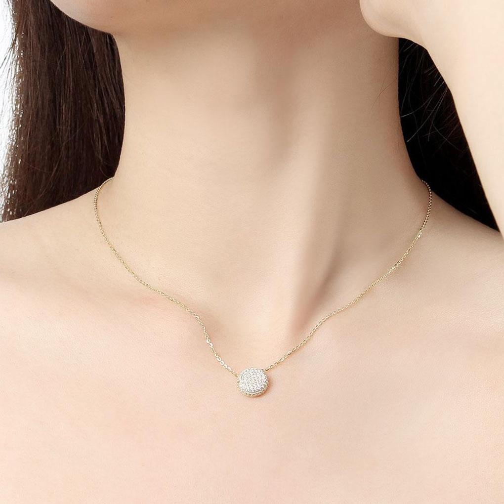 925 Silver Gold Plated Circle Cubic Women's Necklace