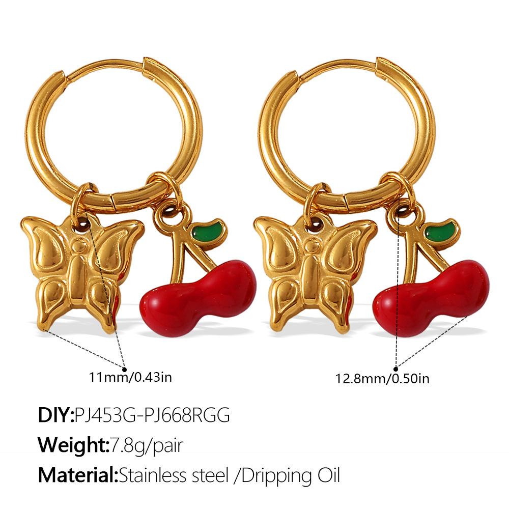 Simple sweet wind cute DIY pepper strawberry pendant earrings stainless steel gold-plated daily jewelry women