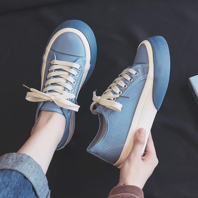 Women's Canvas Shoes Round Toe Lace Up High on Platform Ladies Footwear Casual Fashion 2025 New Designer Luxury Light Sale Cheap
