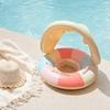 Baby Pool Float with Canopy Vintage Striped Inflatable Swim Ring with Safety Seat