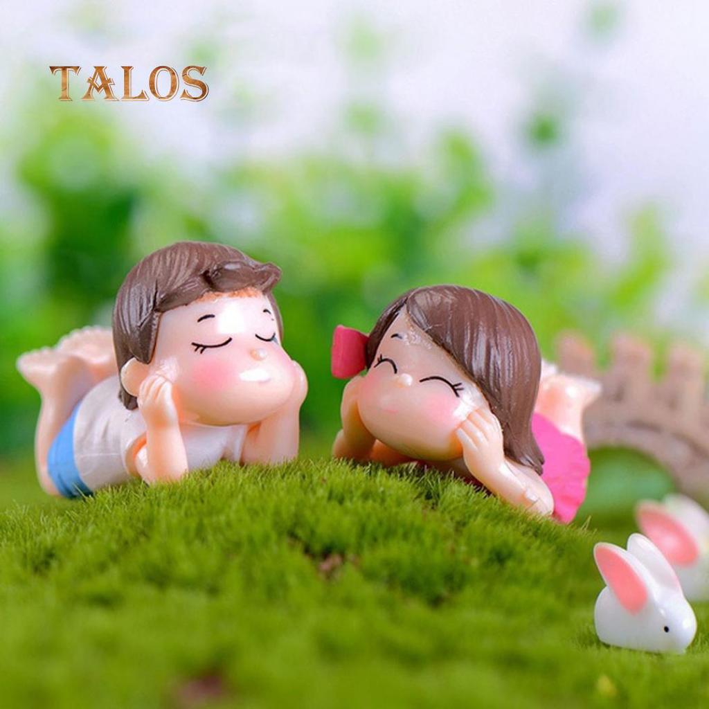 2Pcs Cute Lovers Boy Girl Lying On Front Miniature Garden Bonsai Dollhouse Decor Home Garden