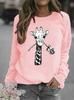 Women's Giraffe Animal Round Neck Hoodie
