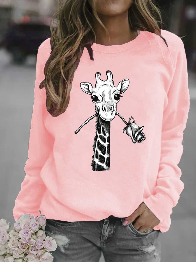 Women's Giraffe Animal Round Neck Hoodie