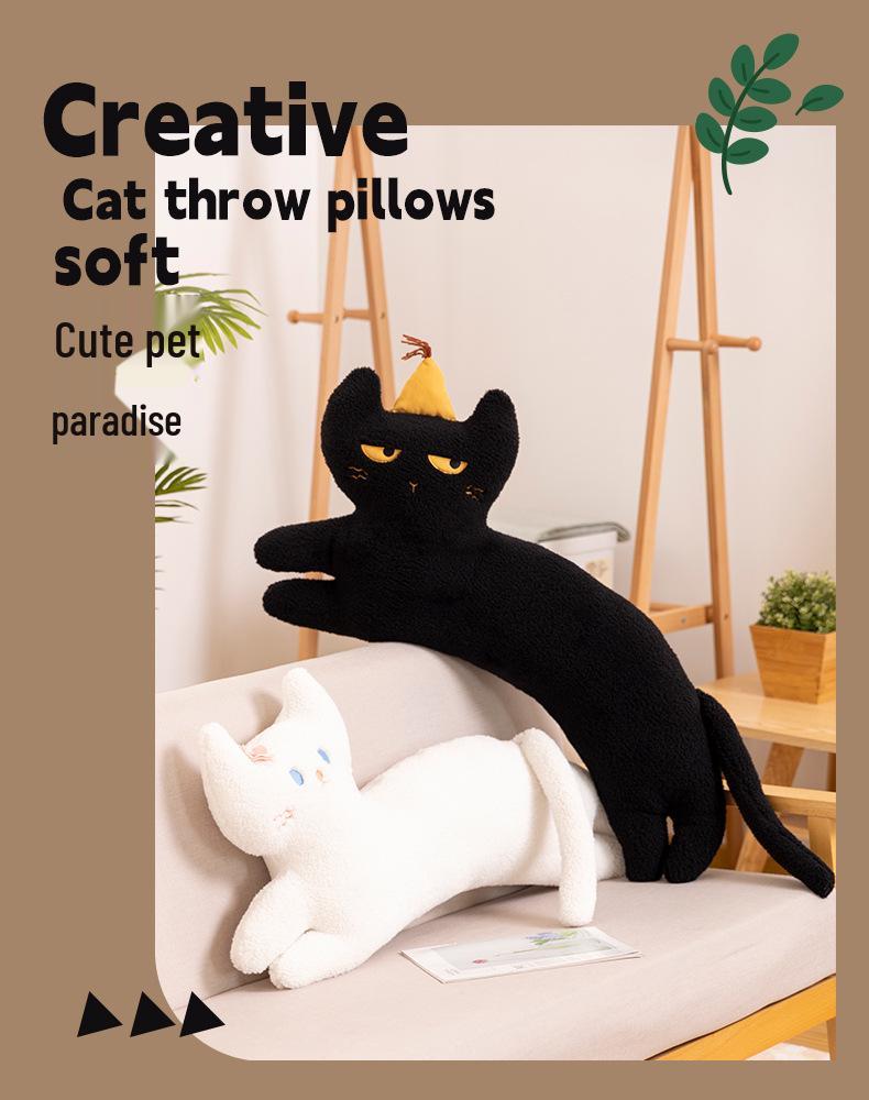 Black & White Coco Cat Plush Pillow - Cute Kitten Cushion & Sofa Backrest