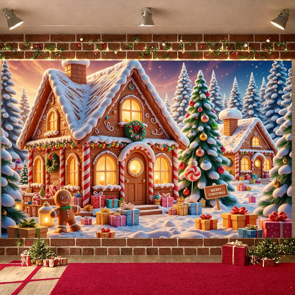 Baner Bożonarodzeniowy Ozdoba Laska Cukrowa Dekoracja Świąteczna Tło Zimowa Scena Dekoracja Choinki Bożonarodzeniowej Tło Xmas Do Domu