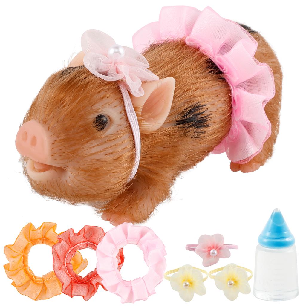 Mini Pig Doll Toys Soft Silicone Piggy Ornaments Lifelike Newborn Pig Doll Toys with Clothes Accessories Kids Christmas Gifts