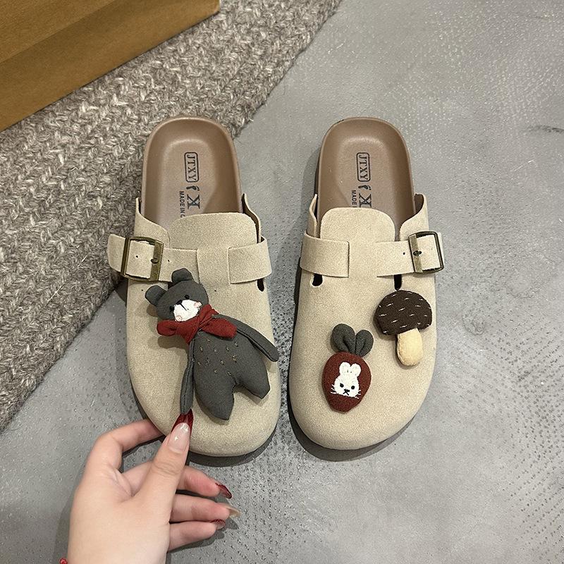 2025 spring and autumn new cartoon women's shoes soft sole cute bag head cool slippers solid color lazy slippers accessories